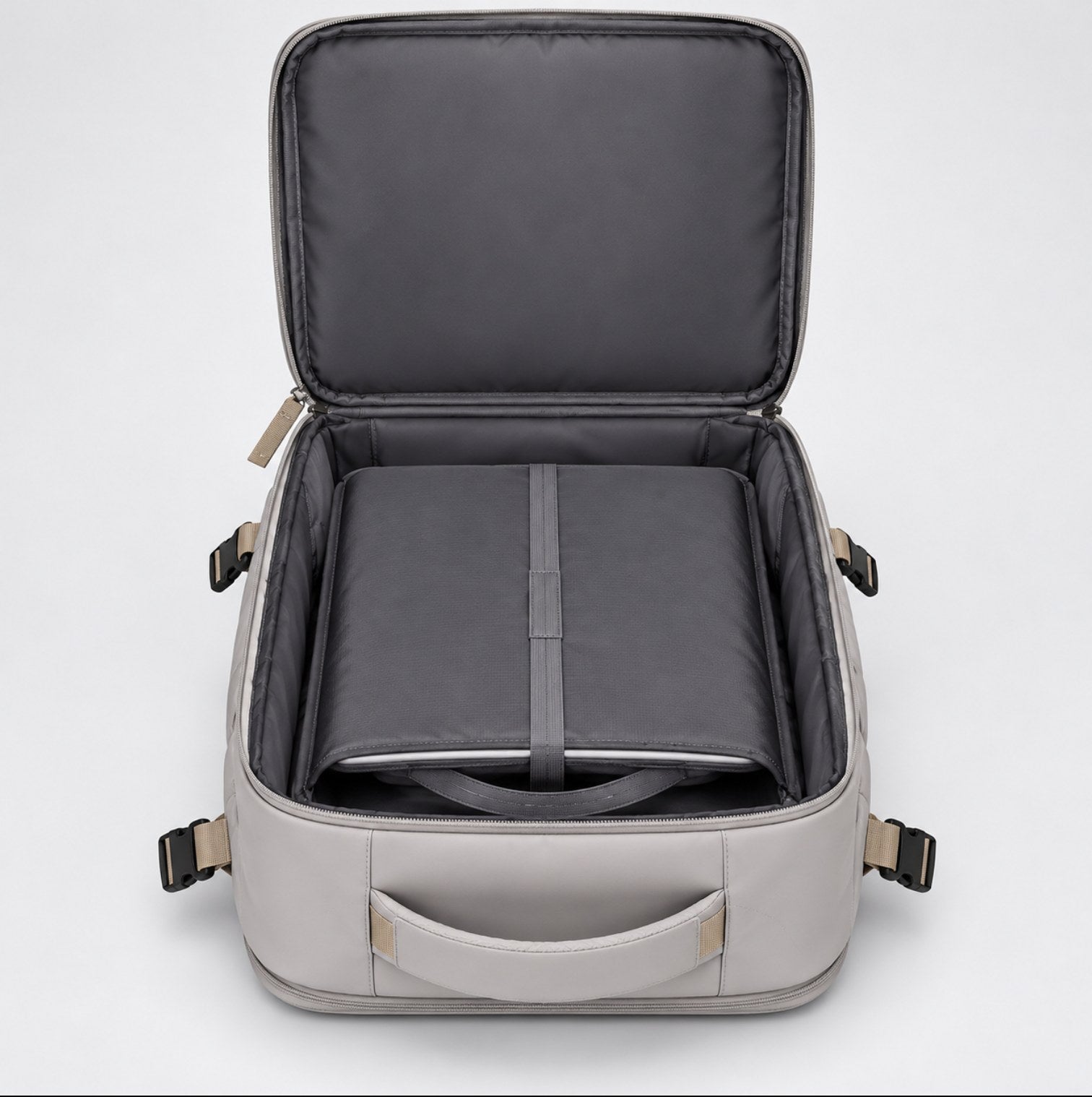 VANTA Travel Backpack — open backpack showing the interior compartments